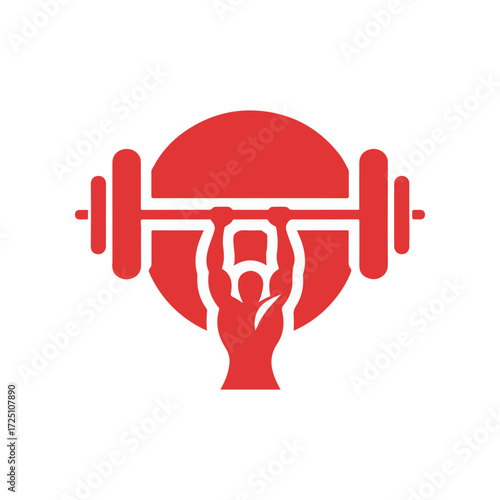 A strong silhouette of a weightlifter raising a barbell against a vibrant red circle backdrop