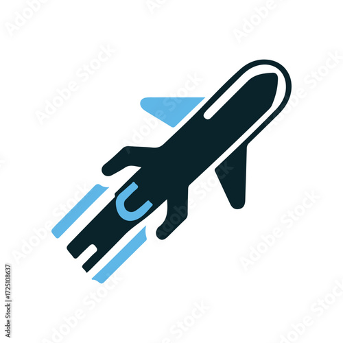 A stylized rocket launching with blue accents, symbolizing innovation and progress in technology