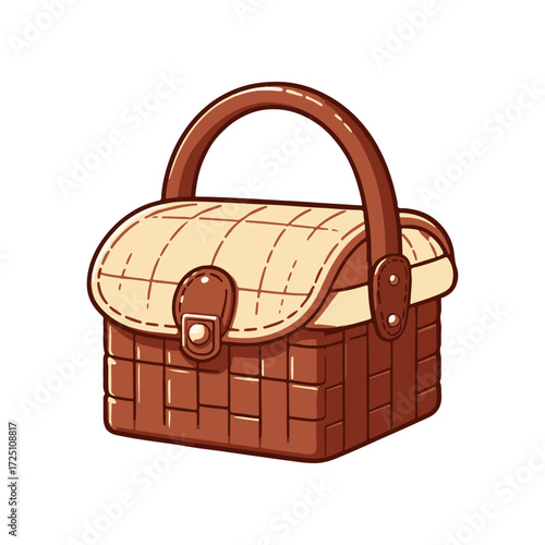 A detailed illustration of a picnic basket with a woven design, perfect for outdoor gatherings