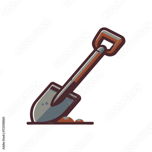 A detailed illustration of a shovel digging into soil, symbolizing construction and gardening activities