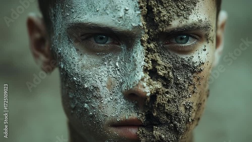 Half-Masked Portrait of a Young Man with Textured Face