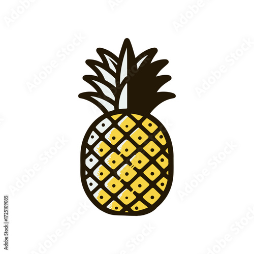 A vibrant illustration of a pineapple with detailed texture and colors on a plain background