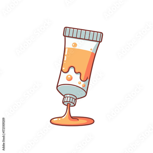 A squeezed paint tube spilling vibrant orange paint onto a clean surface, showcasing creativity