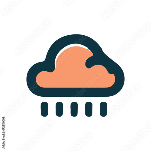 Abstract representation of a rain cloud with stylized raindrops, set against a minimal background