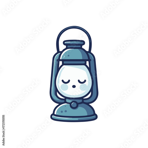 A whimsical lantern character with a serene expression, glowing softly in a cozy setting, evoking warmth