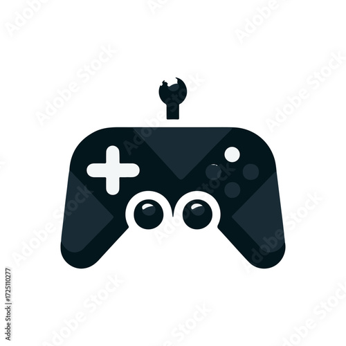 Black gaming controller with unique design features, isolated on a white background, ideal for tech-related content