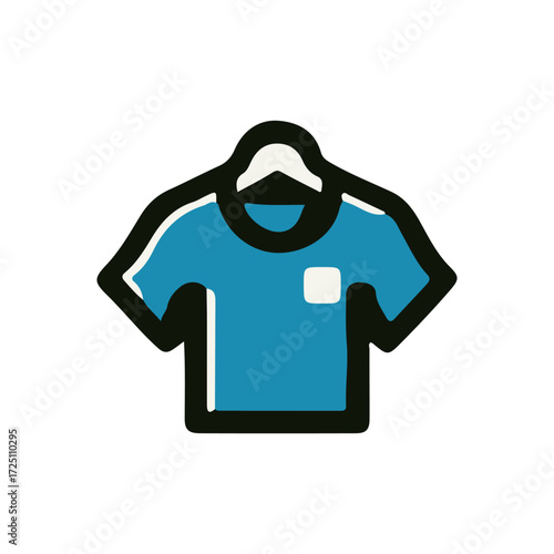 Blue T-shirt hanging on a hanger against a plain white background, showcasing casual apparel