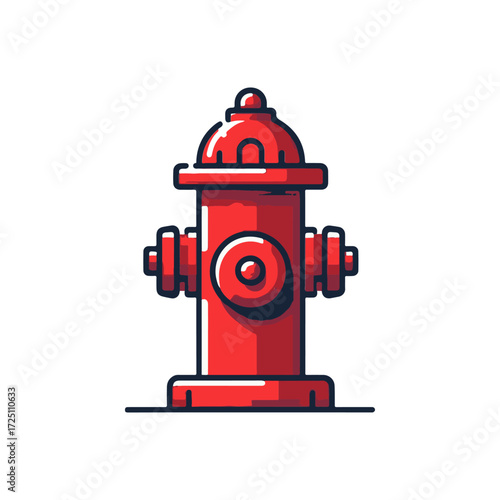 Bright red fire hydrant standing on a sidewalk in an urban setting with trees in the background