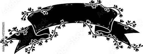 Foto Elegant black banner with delicate floral vine accents, perfect for adding decorative flair to any design project