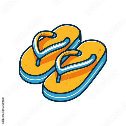 Bright yellow flip-flops on a white background, ideal for summer beach activities and casual wear
