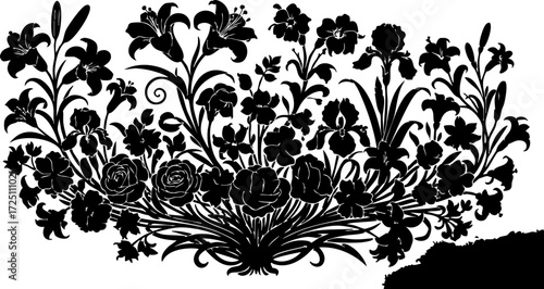 Exquisite floral silhouette art creating elegant decorative borders and sophisticated design elements for luxurious branding and timeless projects