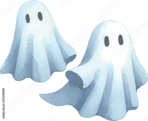 Vector watercolor painted illustration of a ghost