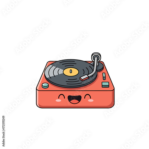 Retro Turntable with Smiling Face, a Fun and Whimsical Illustration for Music Lovers
