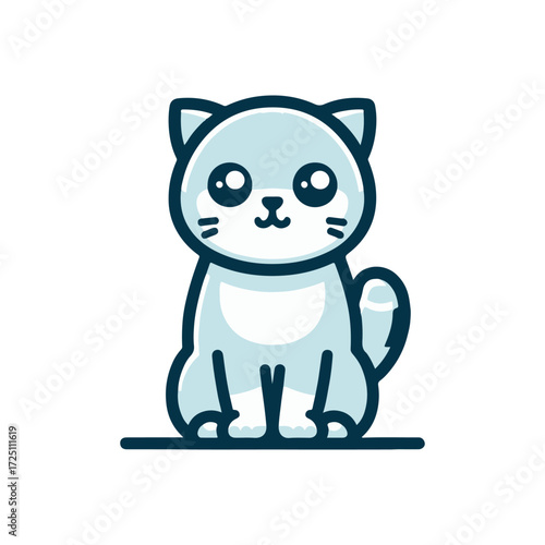 Cute cartoon cat sitting calmly with a simple background, ideal for children's illustrations