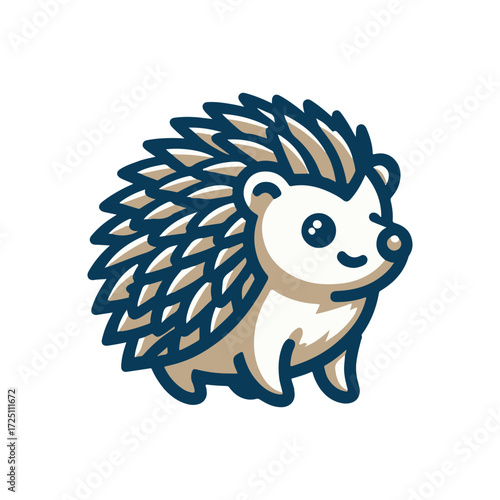 Cute cartoon hedgehog with detailed quills, smiling cheerfully on a white background