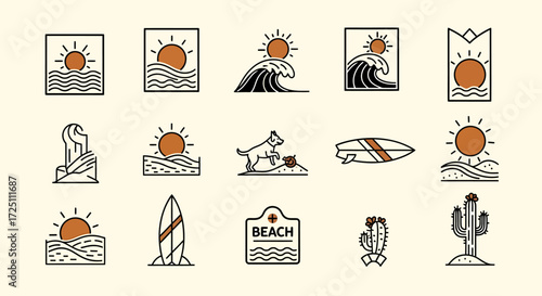 Coastal Vibes Minimalist Line Art Illustrations of Beach Scenes and Desert Elements