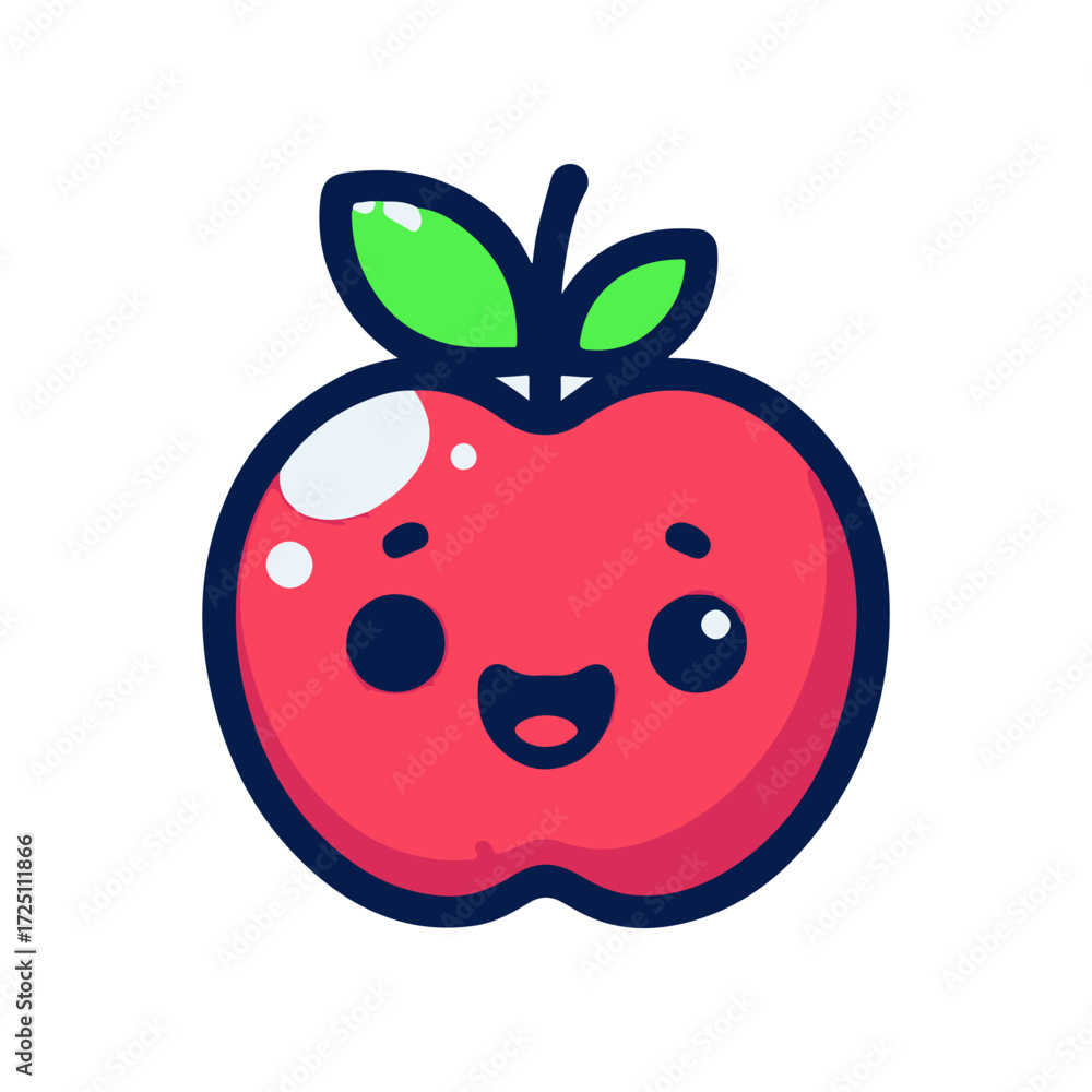 Obraz premium Cheerful cartoon apple character with a smiling face and green leaf, ideal for children's education