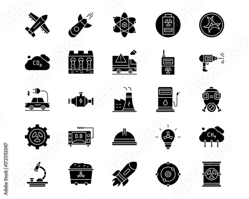 Nuclear Energy Line Vector Icons