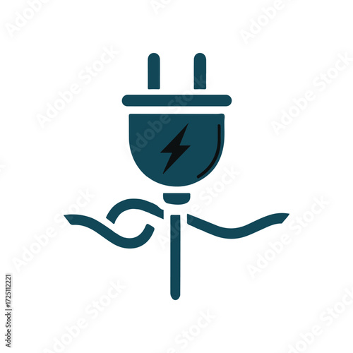 Electric plug symbol entwined with a flowing cable, representing energy and connectivity
