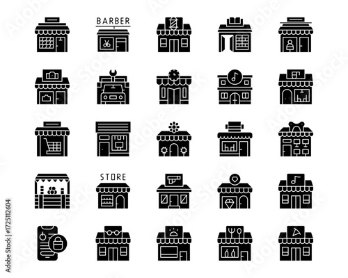 Shops and Stores Line Vector Icons