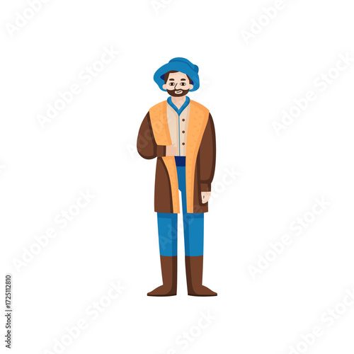 Isolated vector illustration of a historical character in medieval clothing