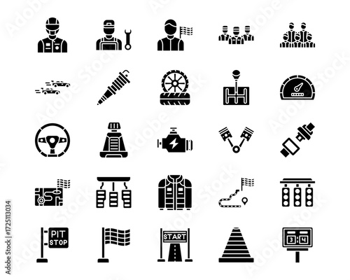 Auto Racing Line Vector Icons