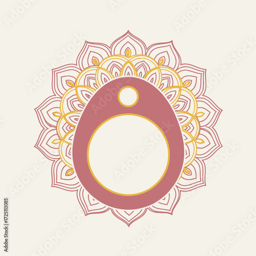 Elegant pink and gold mandala-framed egg-shaped pendant design.