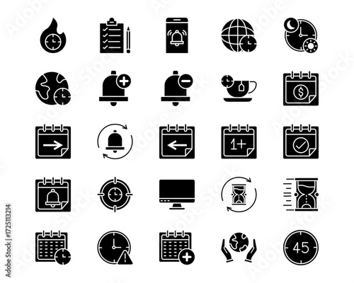 Time and Date Line Vector Icons