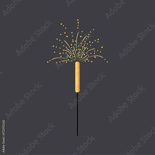 A lit golden sparkler against a dark background, emitting bright sparks and light.
