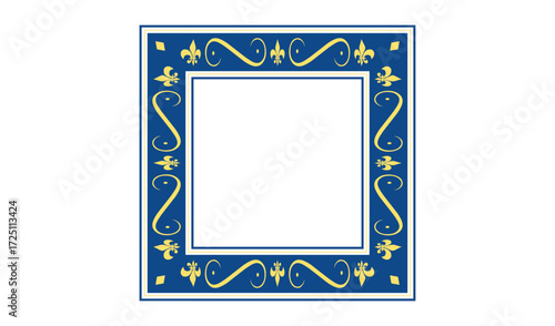 Ornate blue and gold decorative border with fleur de lis motifs