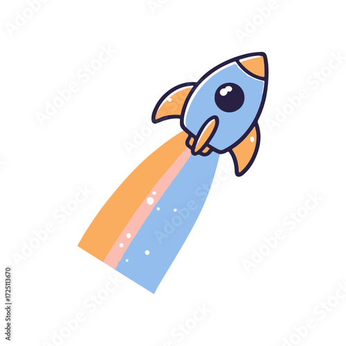 Colorful cartoon rocket launching into space with a vibrant trail, symbolizing adventure