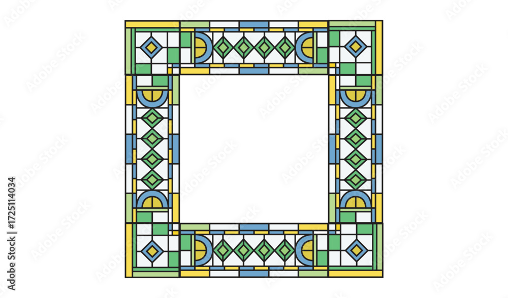 Obraz premium Intricate stained glass window frame with geometric patterns