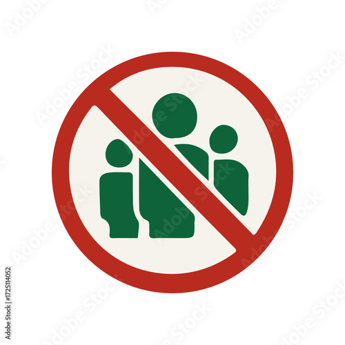 Illustration of a prohibition sign depicting silhouettes of people, symbolizing restricted access or gatherings