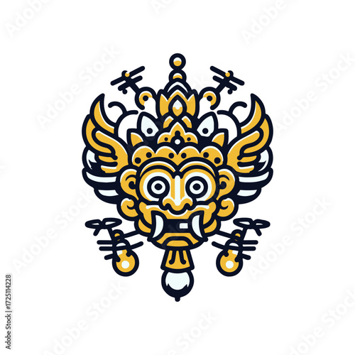 Intricate traditional mask design featuring elaborate wings and facial details, symbolizing culture