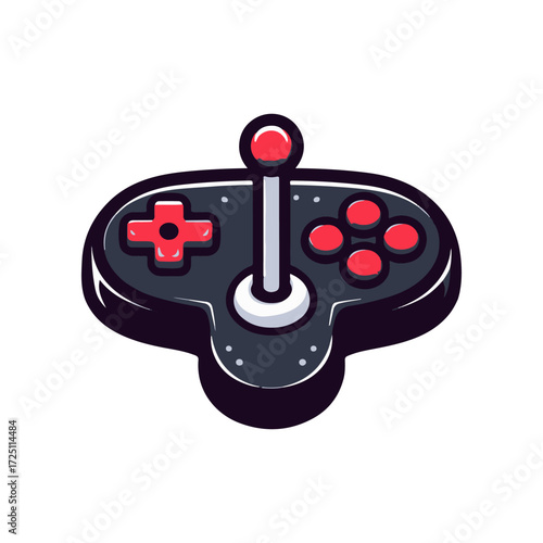 Colorful retro gaming controller with joystick and buttons, set against a minimalistic background