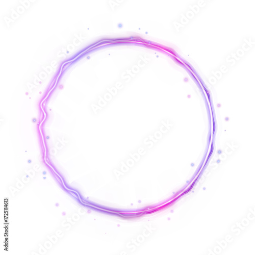 Electric blue thunder ring with glowing plasma sparks isolated on transparent background. Futuristic lightning circle effect for abstract decoration, banner, or magical luminous design template.