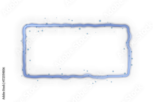 Blue energy lightning square with glowing sparks isolated on transparent background. Futuristic plasma circle with thunder effect for sci-fi, abstract design, poster, or magical decoration element.