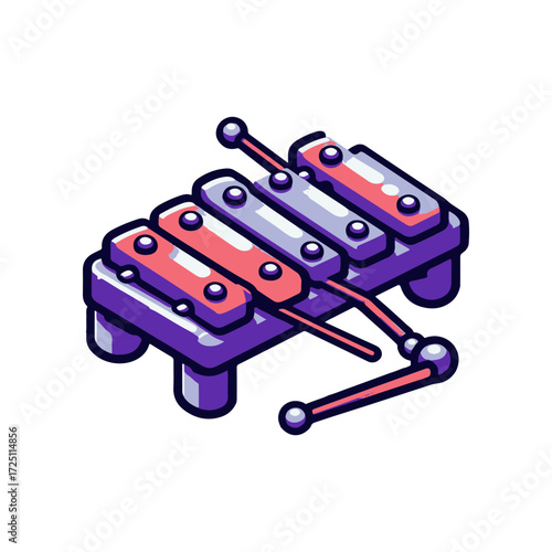Colorful xylophone with vibrant bars and mallets, set against a simple white background