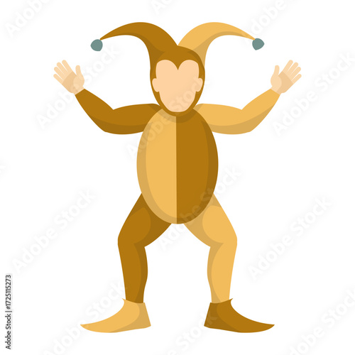 Cartoon jester character in a traditional medieval fool costume for entertainment and comedy