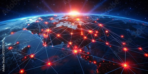 Global network connection over world map background. Globalization concept new Background