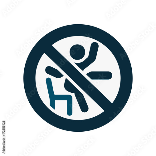 Prohibition sign depicting a person attempting to stand on a chair, emphasizing safety