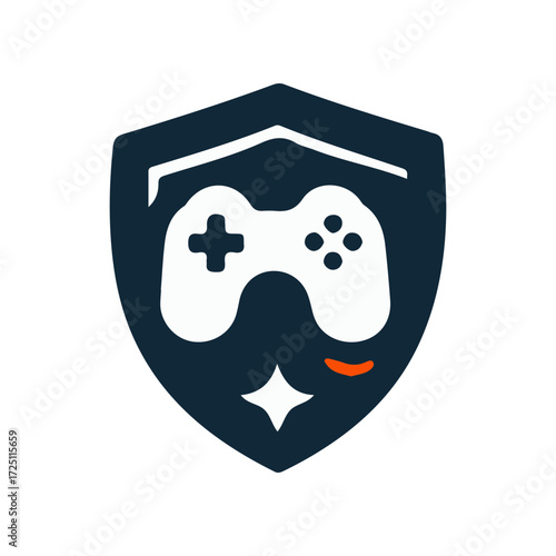 Shield emblem featuring a game controller, symbolizing gaming protection and security