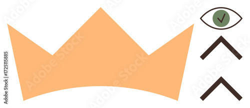 Minimalist crown with eye-checkmark suggesting vision and approval, paired with upward arrows symbolizing growth, leadership, and success. Ideal for leadership, authority, achievement, vision