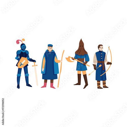 Collection of medieval historical characters including a knight, archer, warrior, and executioner