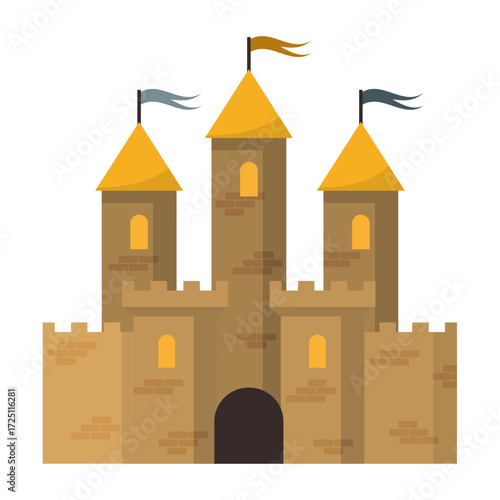 A simple vector graphic of a medieval fairytale castle with towers, representing a classic kingdom fortress