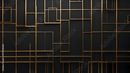 Luxury black background with elegant golden geometric lines, modern 3D abstract grid pattern for premium design and architectural concept visuals
