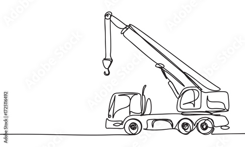 Crane Truck Line Art Illustration for Construction and Lifting