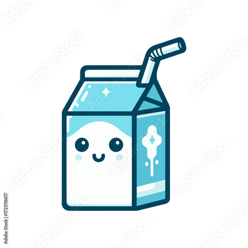 Cute cartoon milk carton with a smiling face and straw, set against a simple background