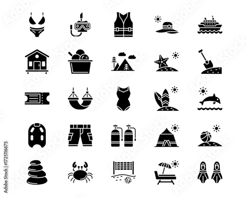 Beach Resort Line Vector Icons