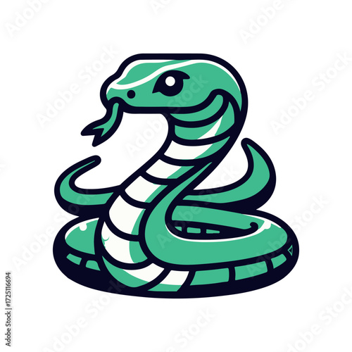 Stylized green snake illustration with a playful expression and smooth curves, ideal for digital designs